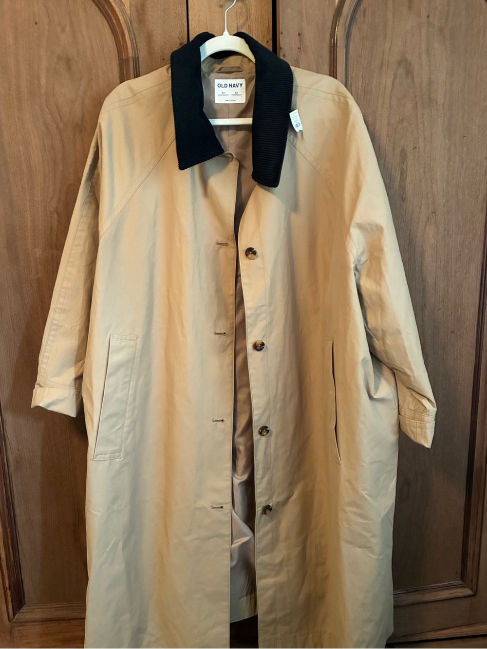 Old Navy Tan Trench Coat with Black Collar